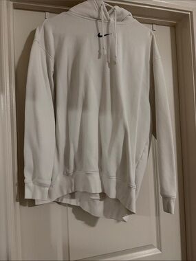 Nike White Hoodie with Small Black Swoosh